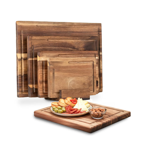 Set of 4 Acacia Wood Cutting Boards – Sturdy Moisture-Resistant Design