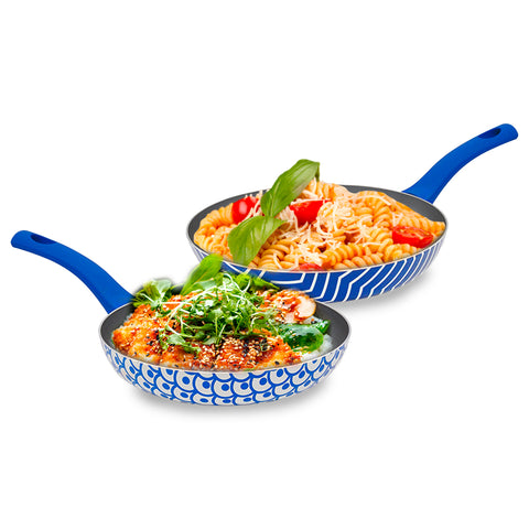 Set of 2 non-stick Onde pans, 24-28 cm, blue, with soft-touch handle