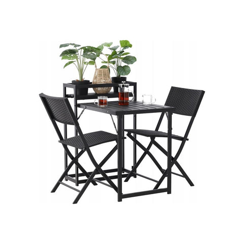 Table with 2 folding chairs and bottle holder for balcony or terrace