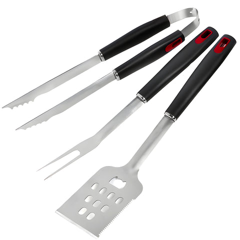 Set of 3 Stainless Steel Barbecue Utensils: Tongs, Spatula, Fork