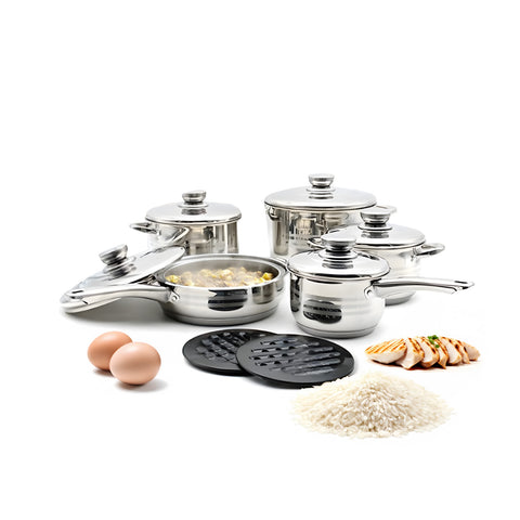 Diana Complete 12-Piece Stainless Steel Cookware Set with Modern Design