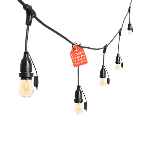 5-Socket E27 Pendant Lamp Chain 5mt Black