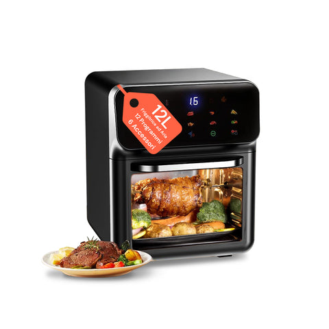 12-Liter 1350W Air Fryer with Window, 2 Shelves and Accessories - Easy to Clean