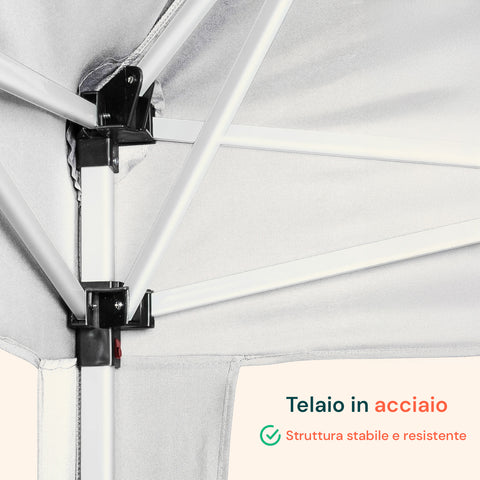 Dettaglio telaio in acciaio del gazebo con struttura stabile e resistente, sistema di aggancio robusto