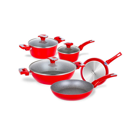 Sparkling Red Set of 8 Non-Stick Induction Cookware Pieces