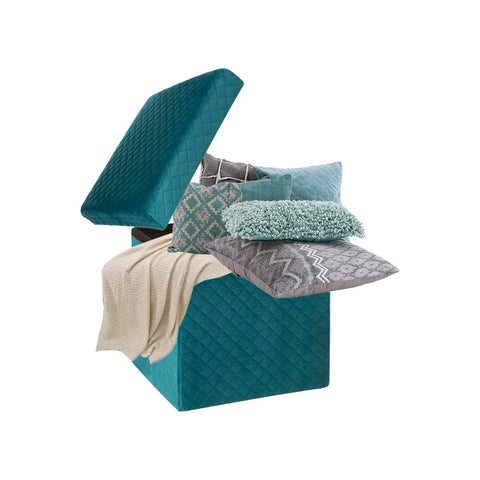Folding Blue Velvet Pouf 31x31cm