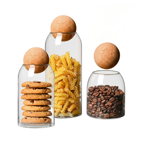 Resistant Glass Jars with Cork Lids in 1000, 800 and 500 ml