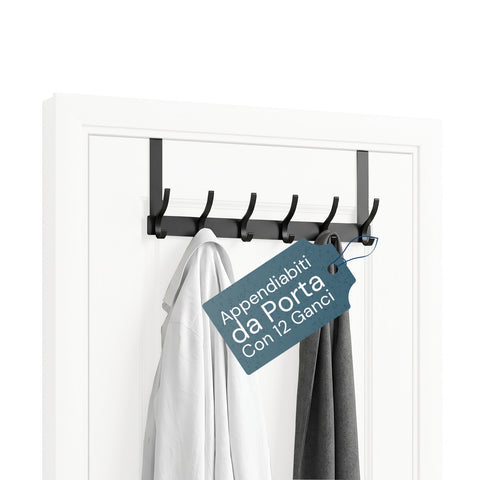 Aluminum Over-the-Door Coat Rack with 12 Hooks, Load Capacity 10kg – Suitable for Doors 4,1-4,5 cm Thick