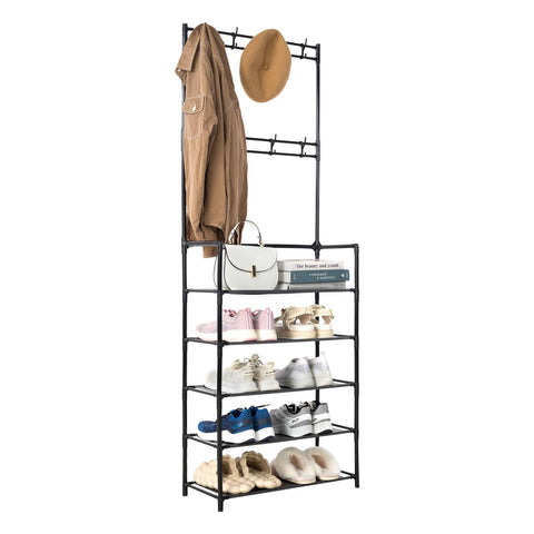 Multipurpose Clothes Rack with 5 TNT Shelves and 2 Garment Rails – Capacity: 10 Pairs