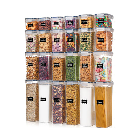 Airtight Food Containers, Set of 24 Various Sizes with Labels