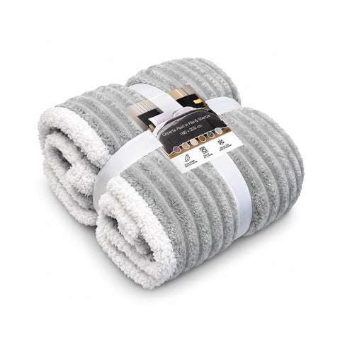 Sherpa plaid blanket 180x200 cm in striped flannel with a white reverse: for the bed, sofa, or travel, available in 6 colors