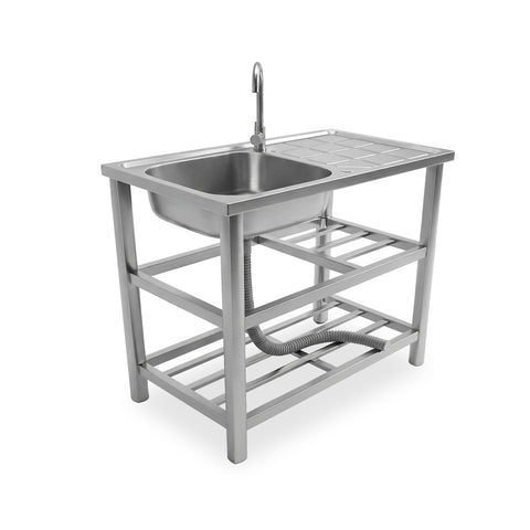 Multifunctional Stainless Steel Sink with Faucet - Sink with Basin, Drainer and Double Shelf - Reversible Right/Left - 75x40x80 cm