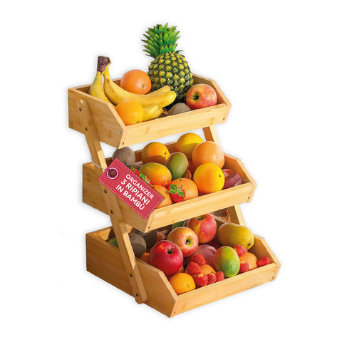Multipurpose 3-Tier Bamboo Wood Organizer for Kitchen and Bathroom - 8kg Capacity - 30x33x41 cm