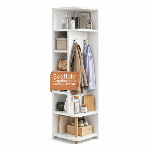 White MDF Corner Shelf with 7 Tiers 180x30x30 cm – High Load Capacity