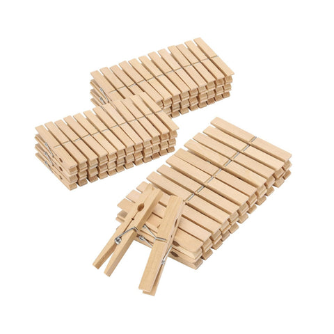 Set of 100 Multi-Purpose Wooden Clothespins with Steel Spring