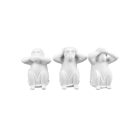 Set of 3 Decorative White Ceramic Monkeys "See No Evil, Hear No Evil, Speak No Evil"