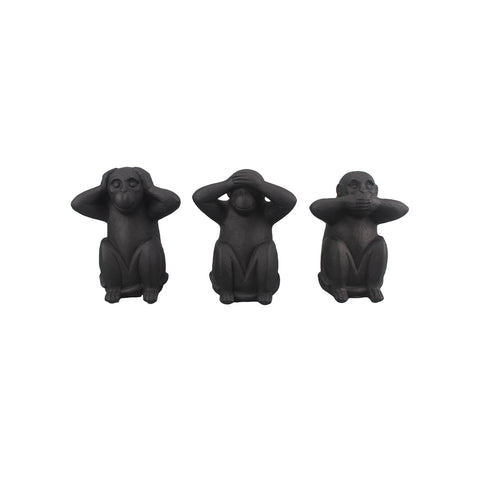 Set of 3 Decorative Black Ceramic Monkeys "See No Evil, Hear No Evil, Speak No Evil"
