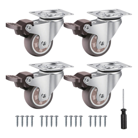 Set of 4 Universal 50 mm Swivel Casters in Rubber and Steel – 200 kg Capacity – Complete Kit with Screws and Screwdriver