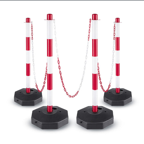 Signage Posts with 2-Meter Chain, Set of 4 Highly Visible Bollards