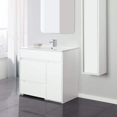 Family 90cm Bathroom Cabinet with Mirror, Wall Cabinet and Towel Rack