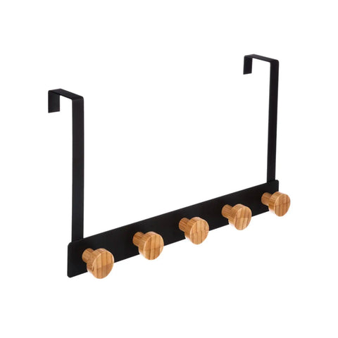 White Metal And Bamboo Coat Rack With 5 Hooks