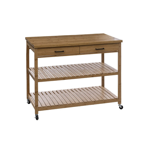 4-Tier Kitchen Island With Wheels In Bamboo 90x108cm