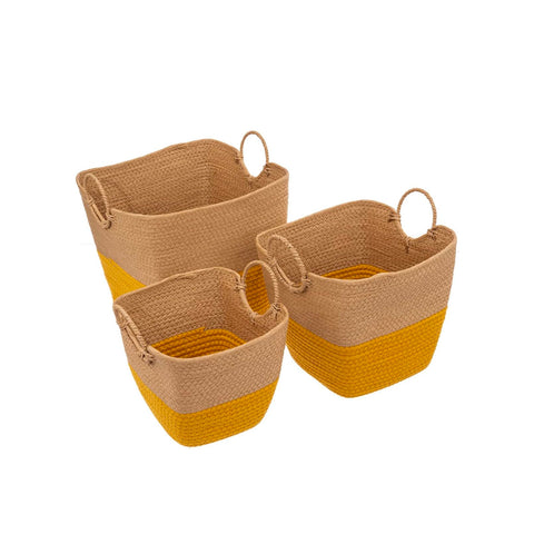 Set of 3 Solar Power Wicker Baskets, Yellow