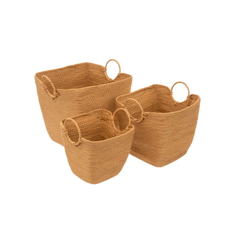 Set of 3 Solar Power Wicker Baskets, Natural