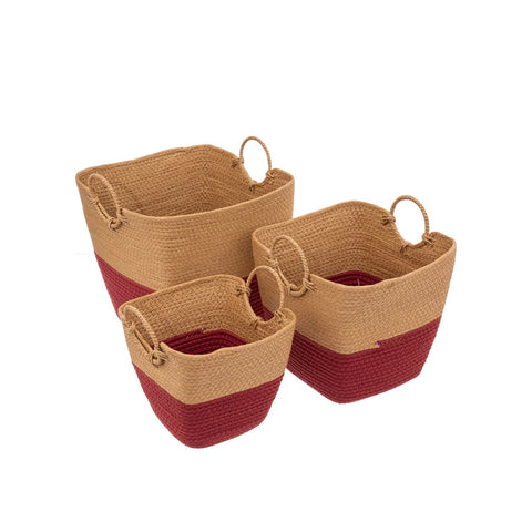 Set of 3 Solar Power Wicker Baskets, Red