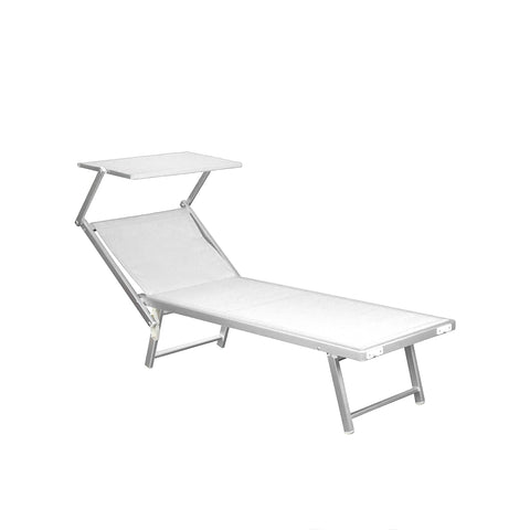 Folding aluminum beach lounger with sunshade 183x61x38cm White
