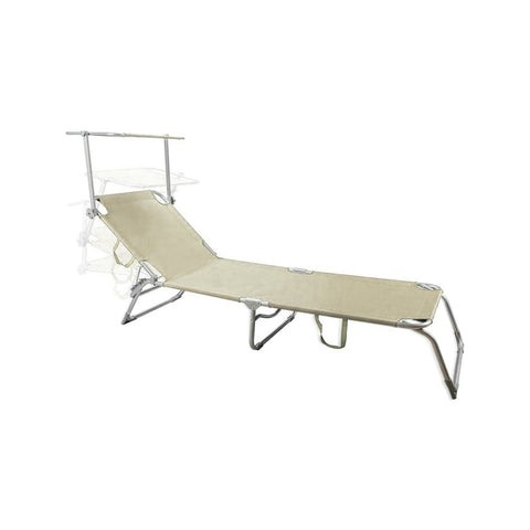 Folding aluminum beach lounger with sunshade 2x1 Beige