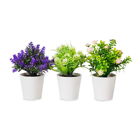 Set of 3 Artificial Indoor Plants with Modern Pots for Home or Office