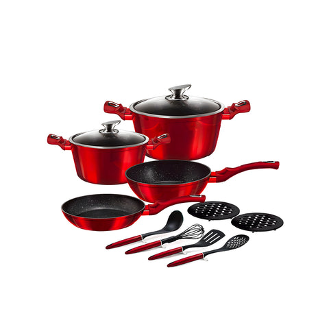 12-Piece Red Aluminum Cookware Set