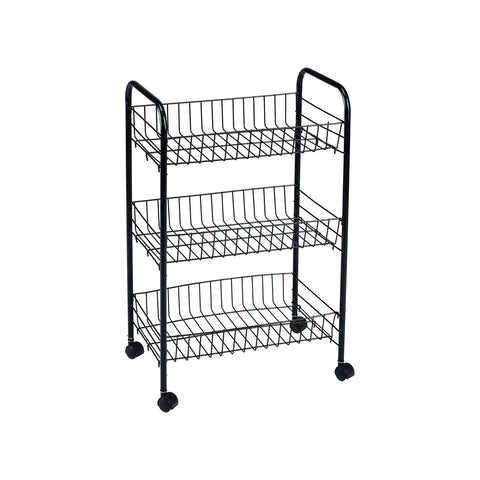 3-Tier Black Kitchen Trolley 40x26x62cm