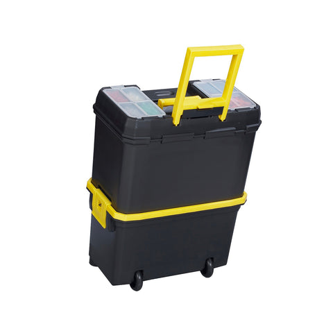 2-compartment tool trolley with 4 plastic small-parts trays, 45x58,5x27cm