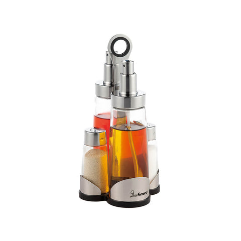 5-piece glass and stainless steel set for oil and vinegar/salt and pepper, 200/60ml, silver