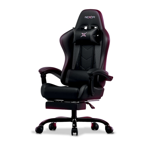 Reclining Gaming Chair with Extendable Footrest, Lumbar Cushion and Headrest