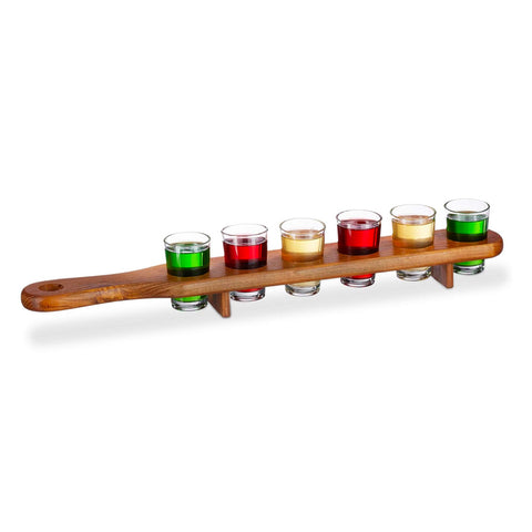 Wooden Chupito Shot Glass Holder with 6 40ml Shot Glasses – 45 cm