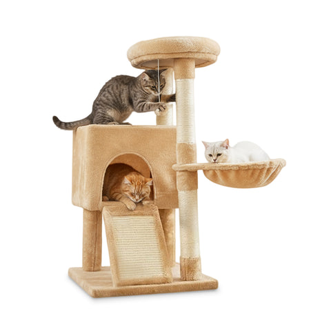 Multilevel Sisal Cat Scratching Tree, h 87 cm, with Hammock, Platforms and Ball Toy - 45x40 cm