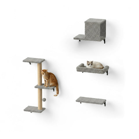 Vertical Wall-Mounted Cat Playground - Multilayer Wood and Natural Sisal