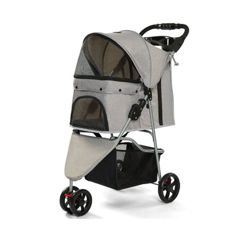 Foldable Dog and Cat Stroller with 15kg Capacity and Transparent Cabin - Steel and Oxford Fabric with Cup Holder and Basket