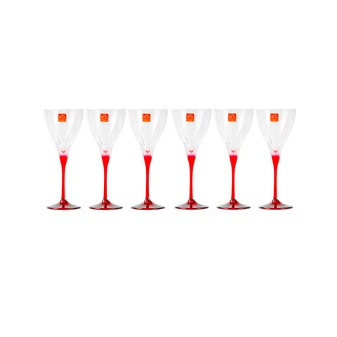 Set of 6 Luxion® 21 cl Wine Glasses – Modern Design with Red Stem