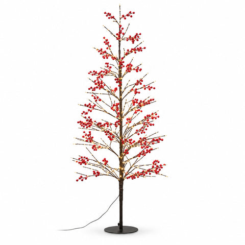 Light-Up Tree with Red Berries 150 cm, 635 Warm White LEDs