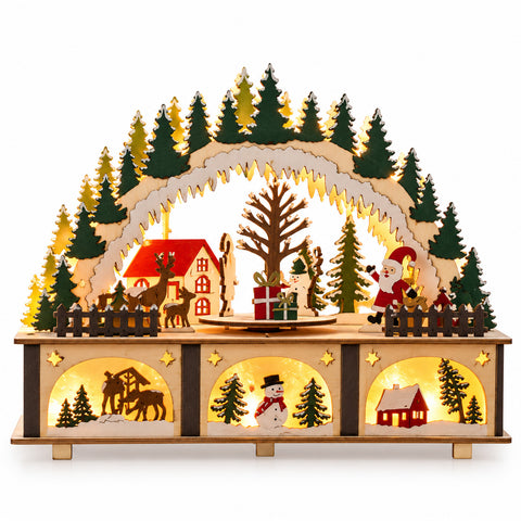 Wooden Christmas Arch with LEDs, Village with Rotating Part, 27 cm