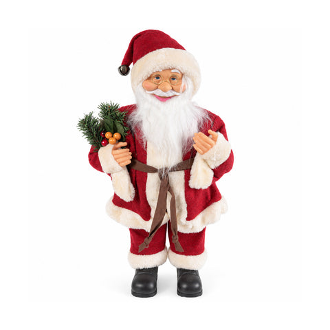 Decorative Santa Claus 60 cm with Pine Branch and Christmas Decorations – Detailed Christmas Statue in 4 Variants: Red, Eskimo, White, Gray