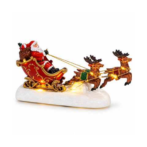 Battery-Powered Illuminated Santa Claus with Sleigh and Reindeer, 25 cm