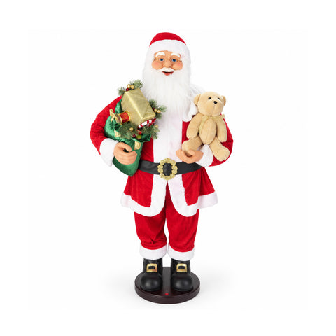 Dancing Santa Claus 150 cm with Music, Singing and Movement - Indoor Christmas Decoration with Button, 38 cm Base, Red