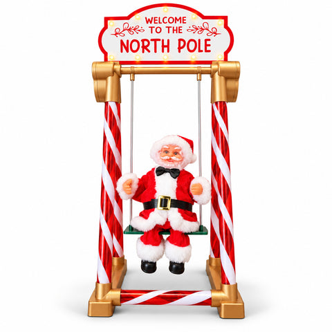 Santa Claus on a Swing 40 cm with LED Lights, Music and Movement