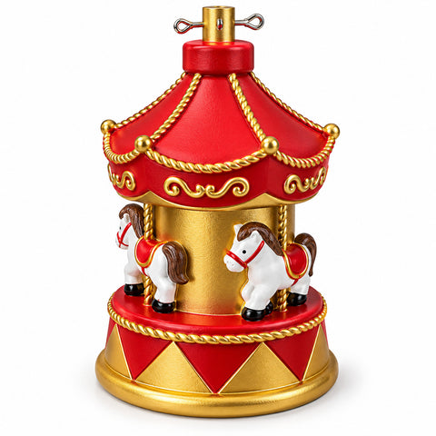 Carousel Christmas Tree Base with Horses, Red and Gold, 54 cm