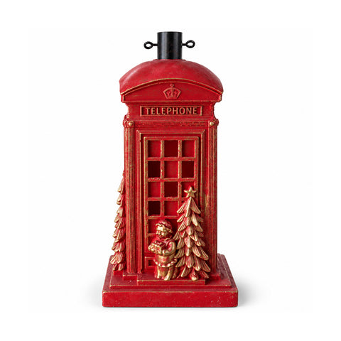 Christmas tree stand shaped like an English telephone booth with LED lights, golden Santa Claus and tree, universal 4 cm hole, for trunks up to 180 cm